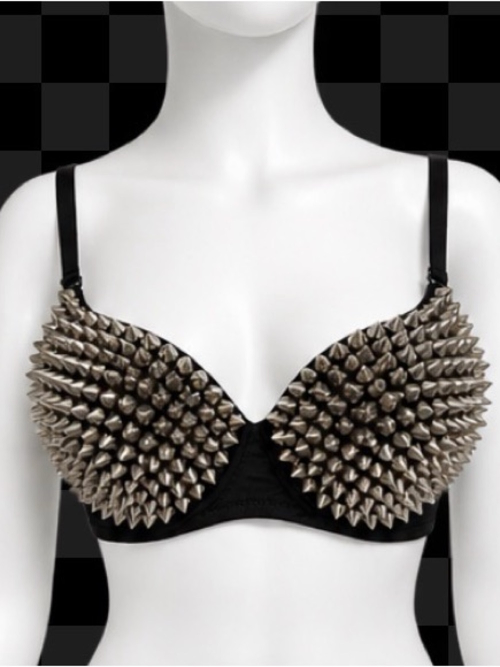 NWT Pleasure Bound Spencer’s 36C Black Silver Spiked Studded Bra Punk Goth Rave